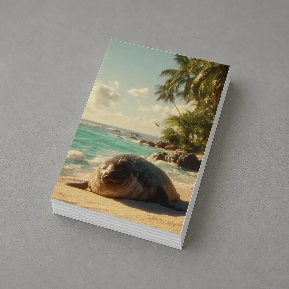 Seal Pup Resting on Tropical Beach Shore – Postcards