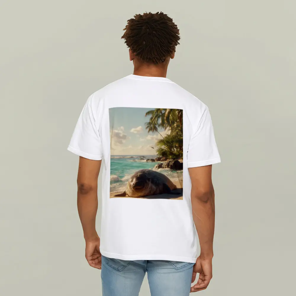 Seal Pup Resting on Tropical Beach Shore – T-Shirts