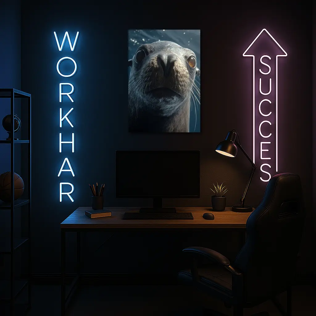Sea Lion Close Up Underwater Blue Background – Wall Art