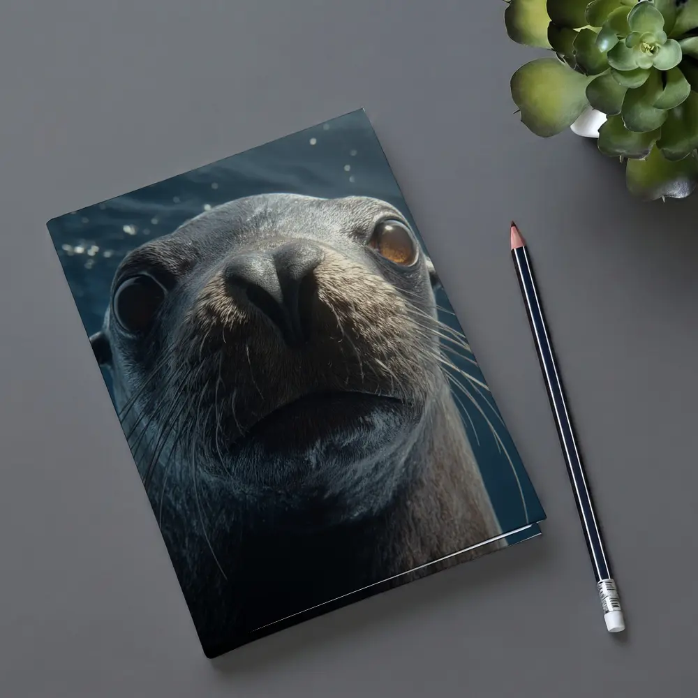 Sea Lion Close Up Underwater Blue Background – Notebooks