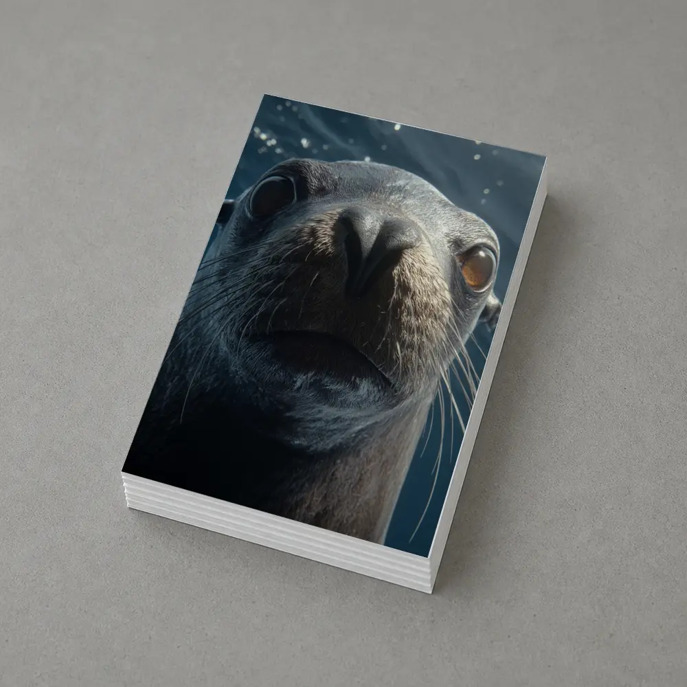 Sea Lion Close Up Underwater Blue Background – Postcards