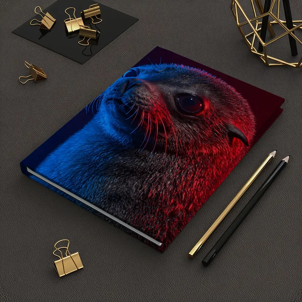 Seal Pup Portrait Blue Red Neon Light – Notebooks