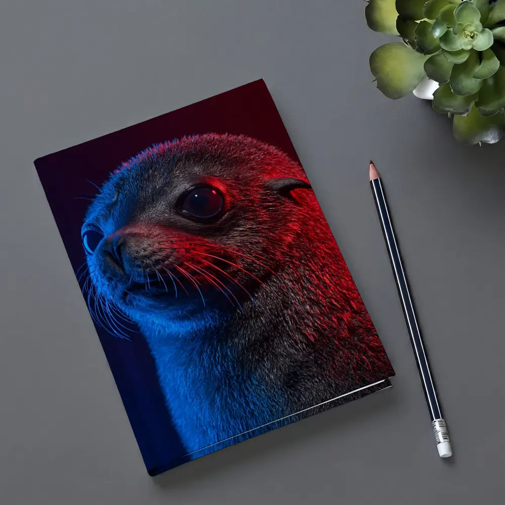 Seal Pup Portrait Blue Red Neon Light – Notebooks