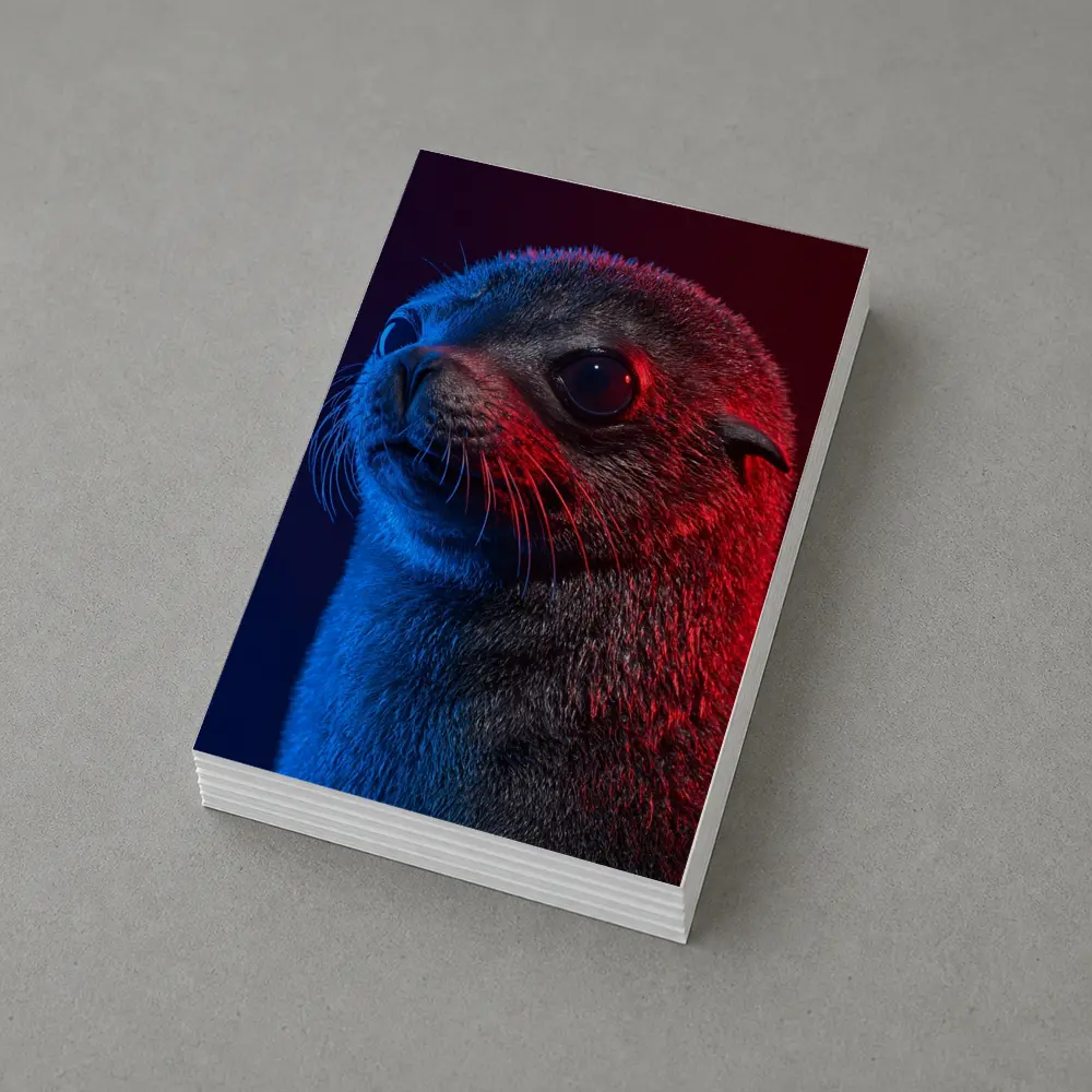 Seal Pup Portrait Blue Red Neon Light – Postcards