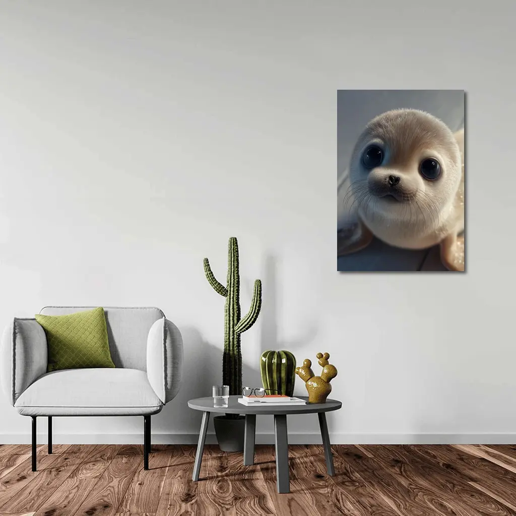 Cute Baby Seal Pup Gray Background – Wall Art