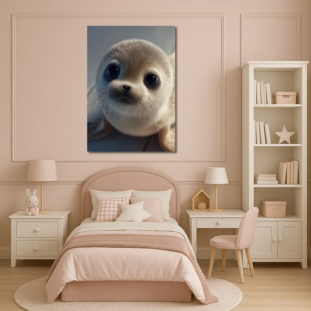 Cute Baby Seal Pup Gray Background – Wall Art