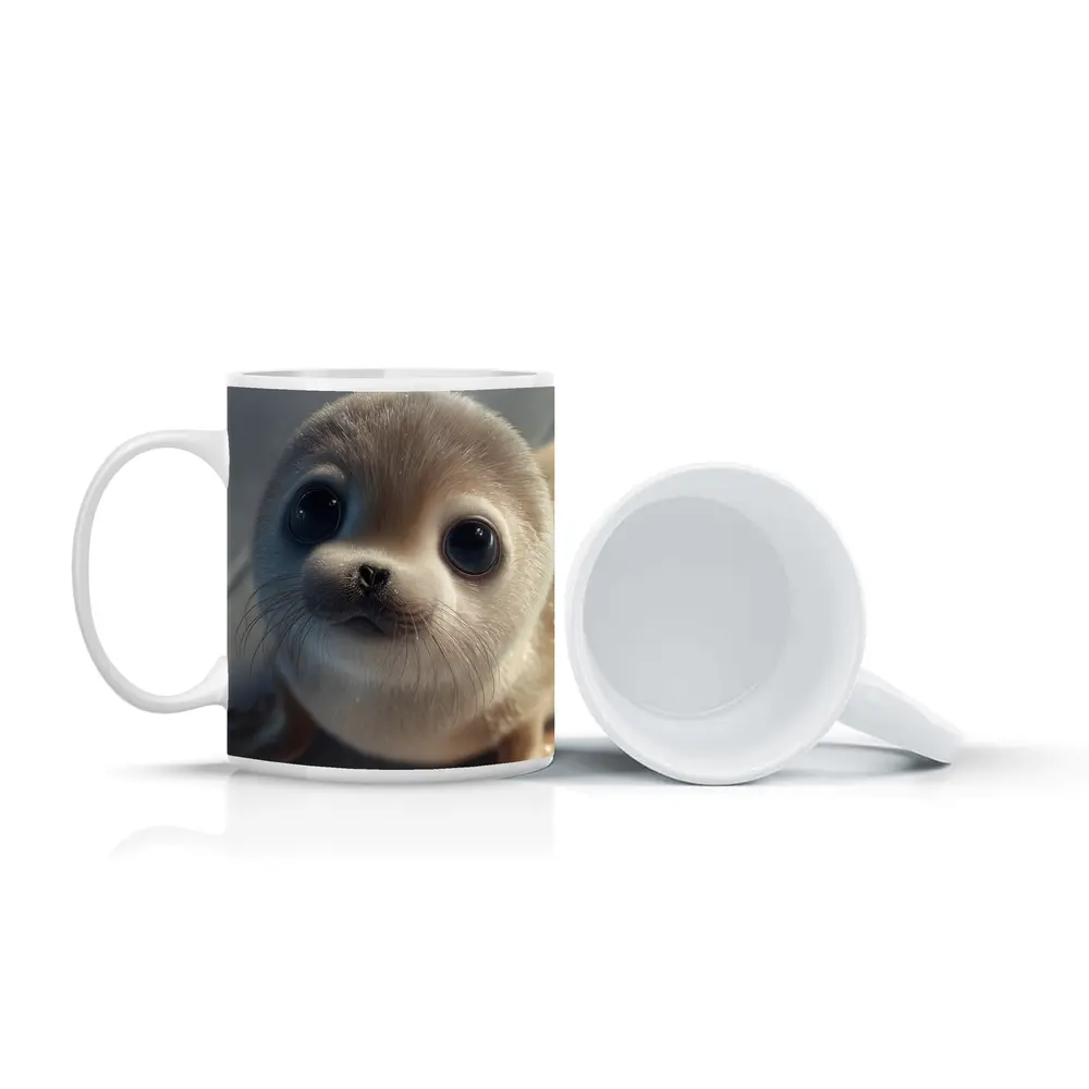Cute Baby Seal Pup Gray Background – Mugs