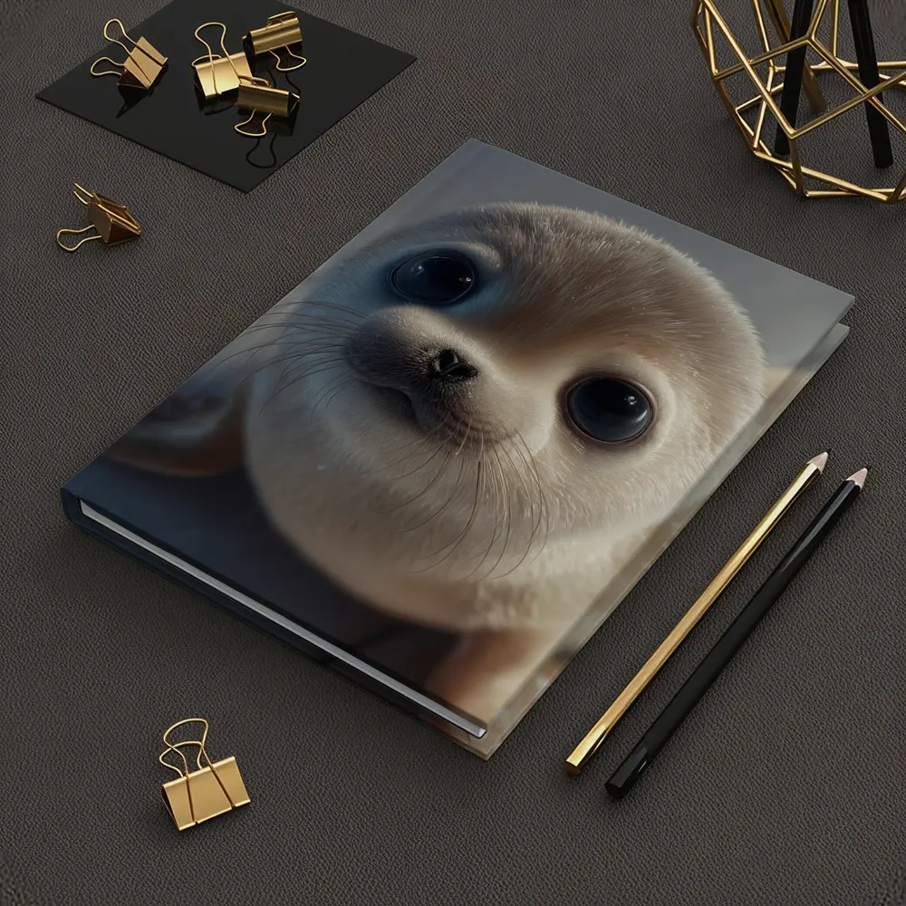 Cute Baby Seal Pup Gray Background – Notebooks