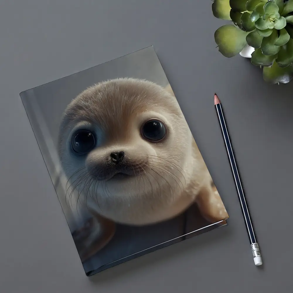 Cute Baby Seal Pup Gray Background – Notebooks