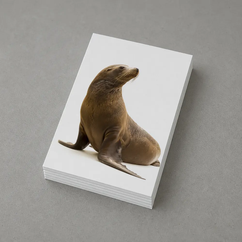 Sea Lion Sitting On White Background – Postcards