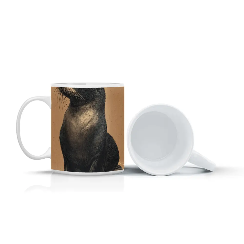 Young Fur Seal Sketch on Beige Background – Mugs