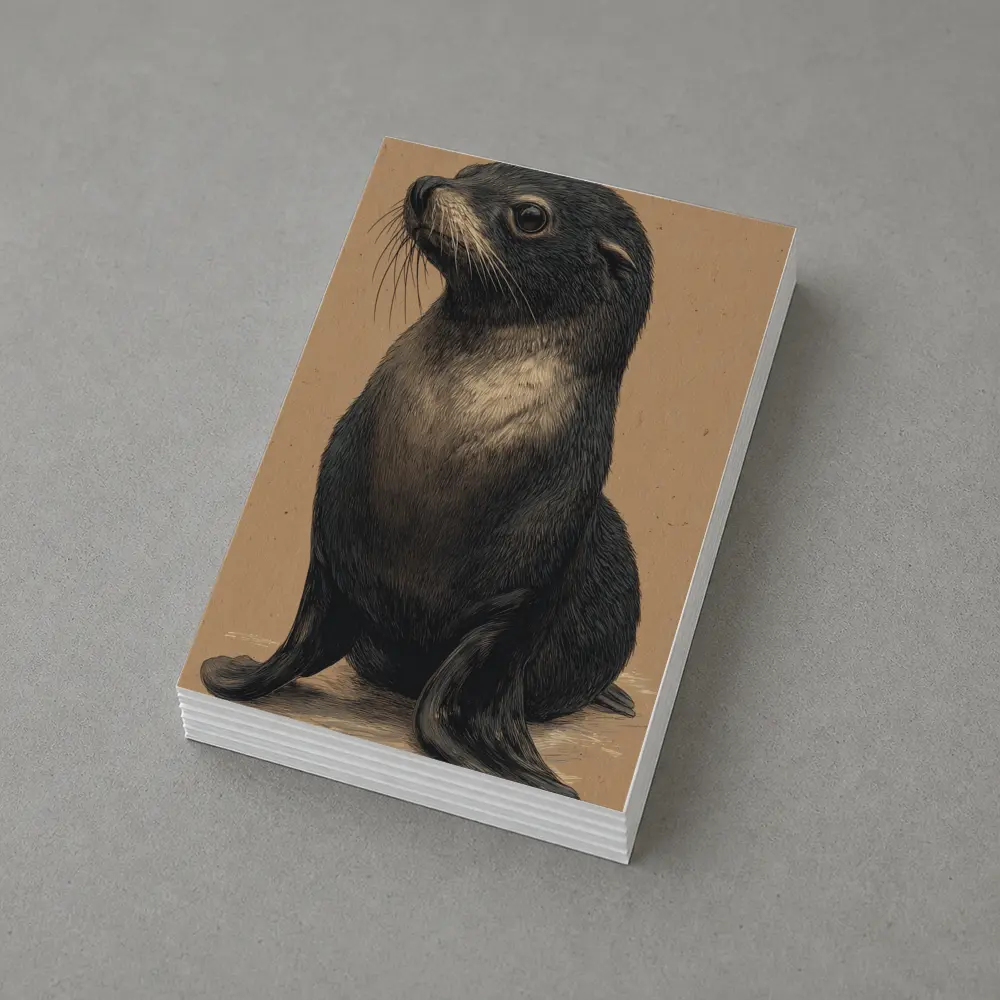 Young Fur Seal Sketch on Beige Background – Postcards