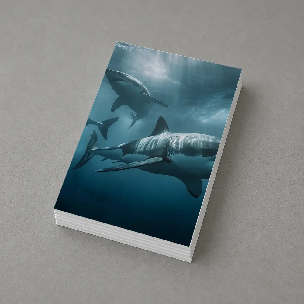 Great White Sharks Swimming Deep Blue Ocean – Postcards