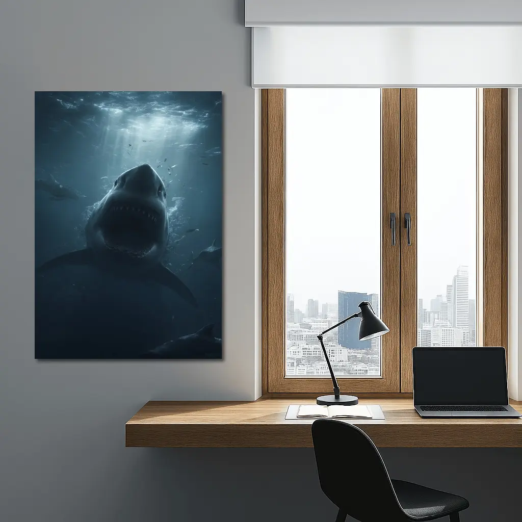 Great White Shark Open Mouth Deep Ocean – Wall Art