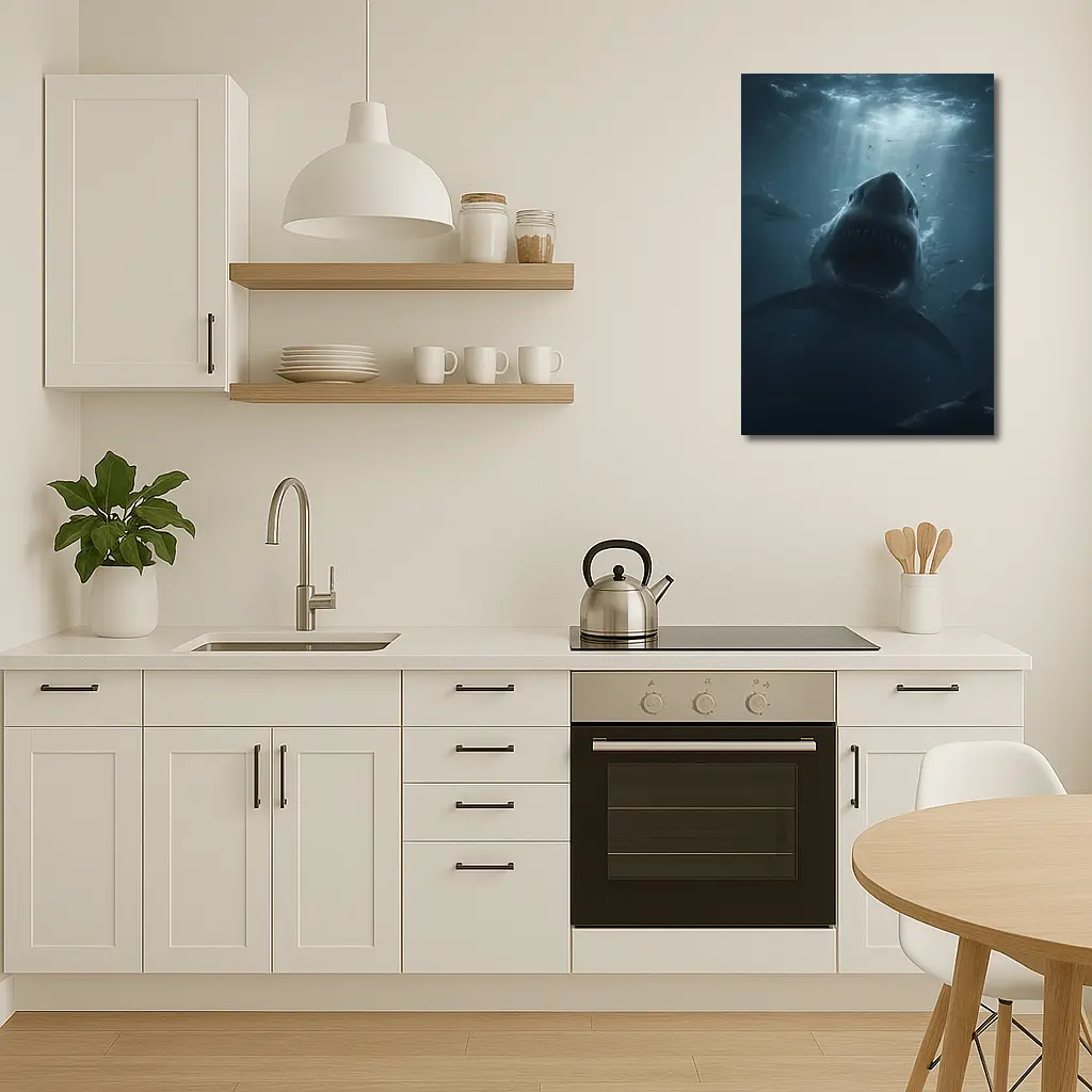 Great White Shark Open Mouth Deep Ocean – Wall Art