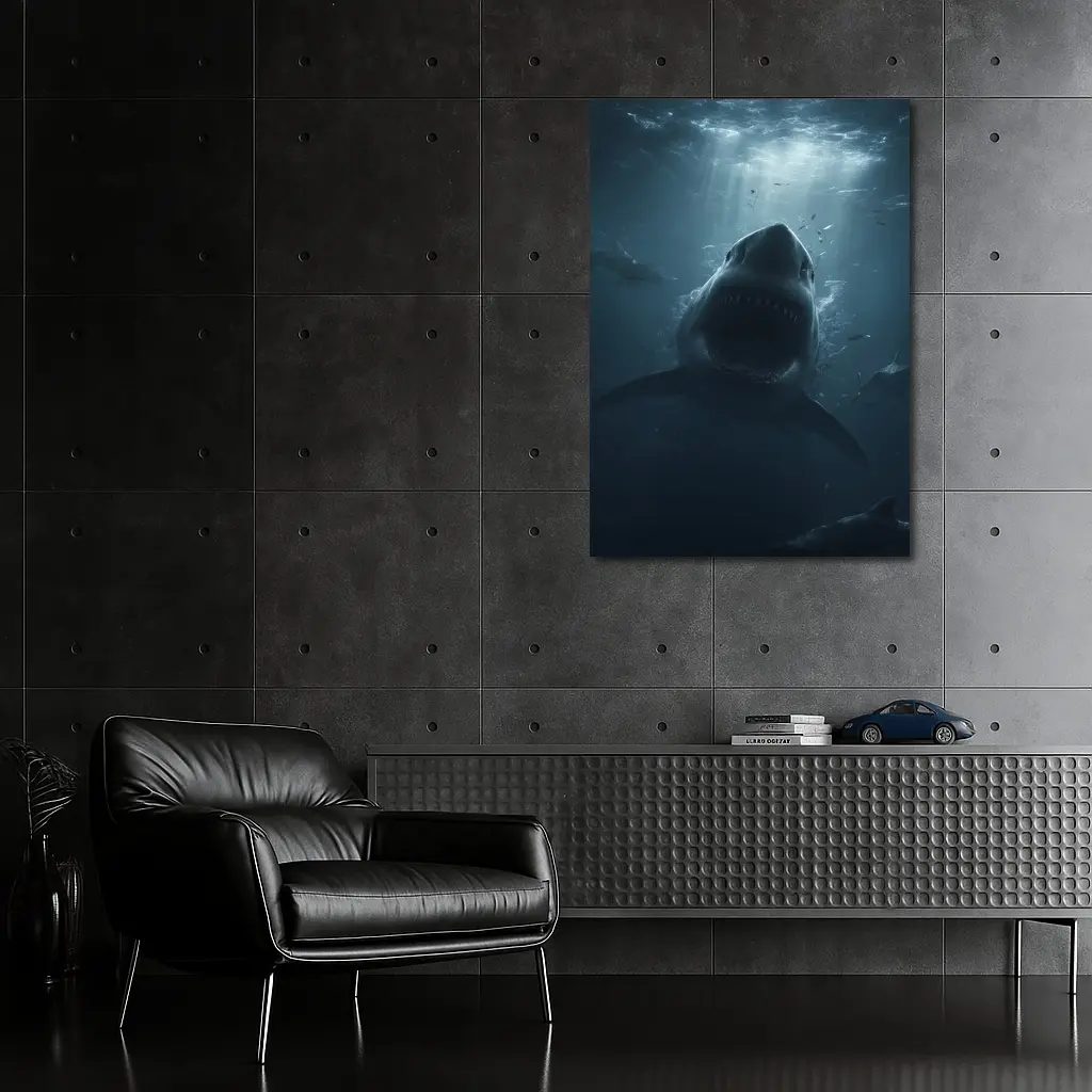 Great White Shark Open Mouth Deep Ocean – Wall Art