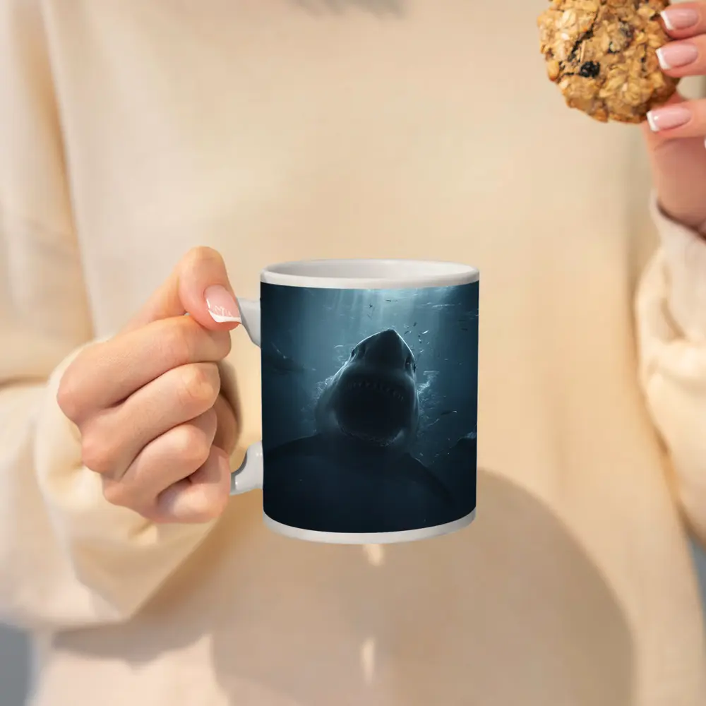 Great White Shark Open Mouth Deep Ocean – Mugs