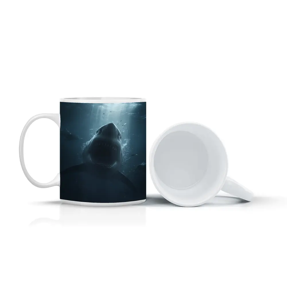 Great White Shark Open Mouth Deep Ocean – Mugs