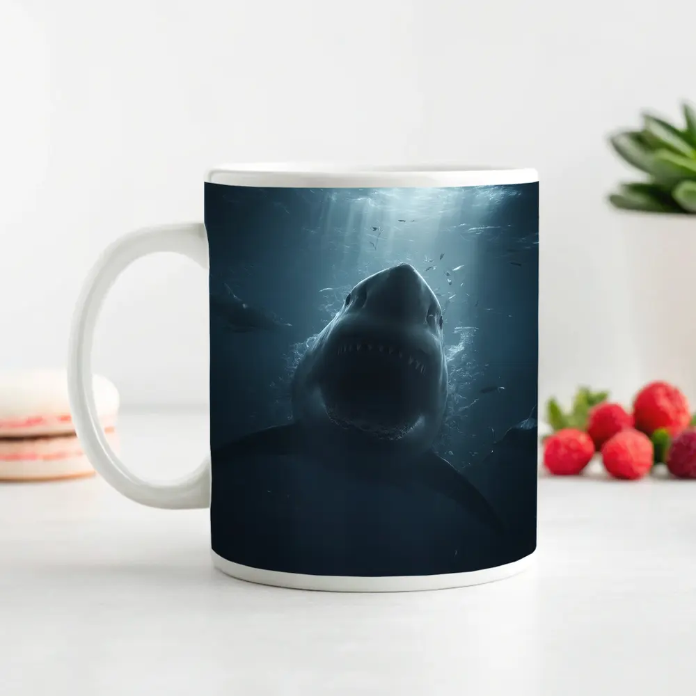 Great White Shark Open Mouth Deep Ocean – Mugs