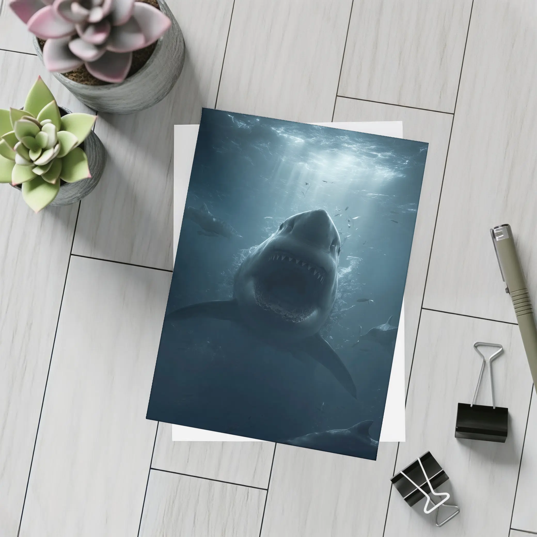 Great White Shark Open Mouth Deep Ocean – Postcards