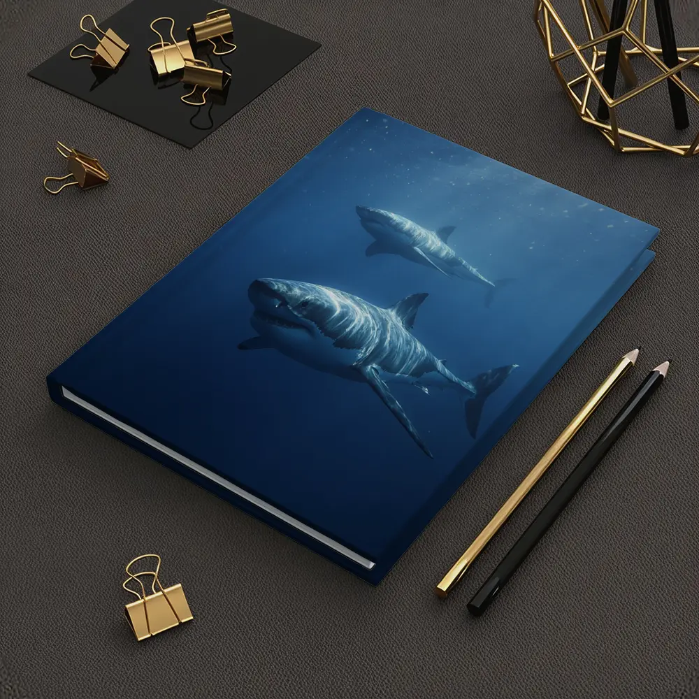 Two Great White Sharks Deep Blue Ocean – Notebooks