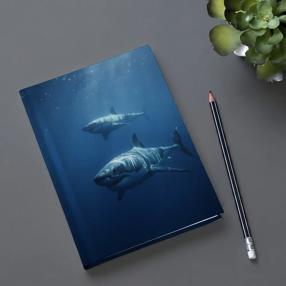Two Great White Sharks Deep Blue Ocean – Notebooks