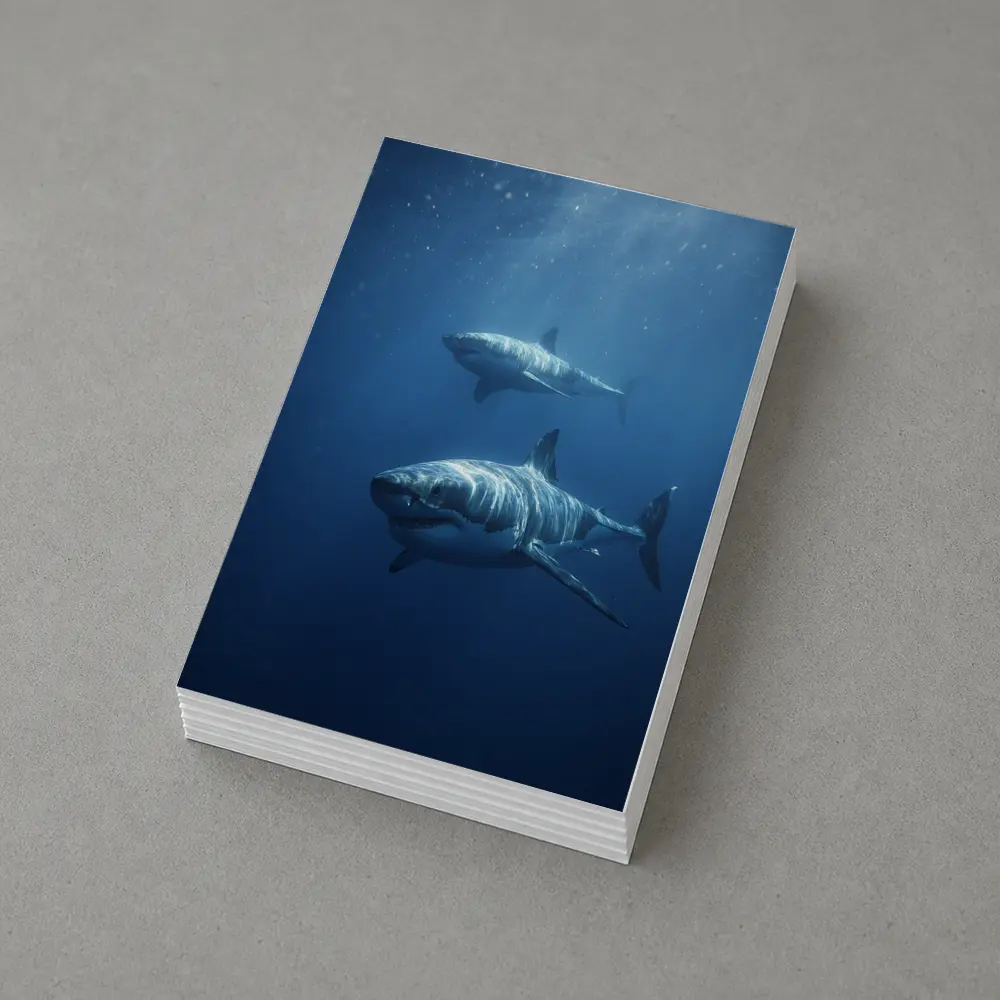Two Great White Sharks Deep Blue Ocean – Postcards