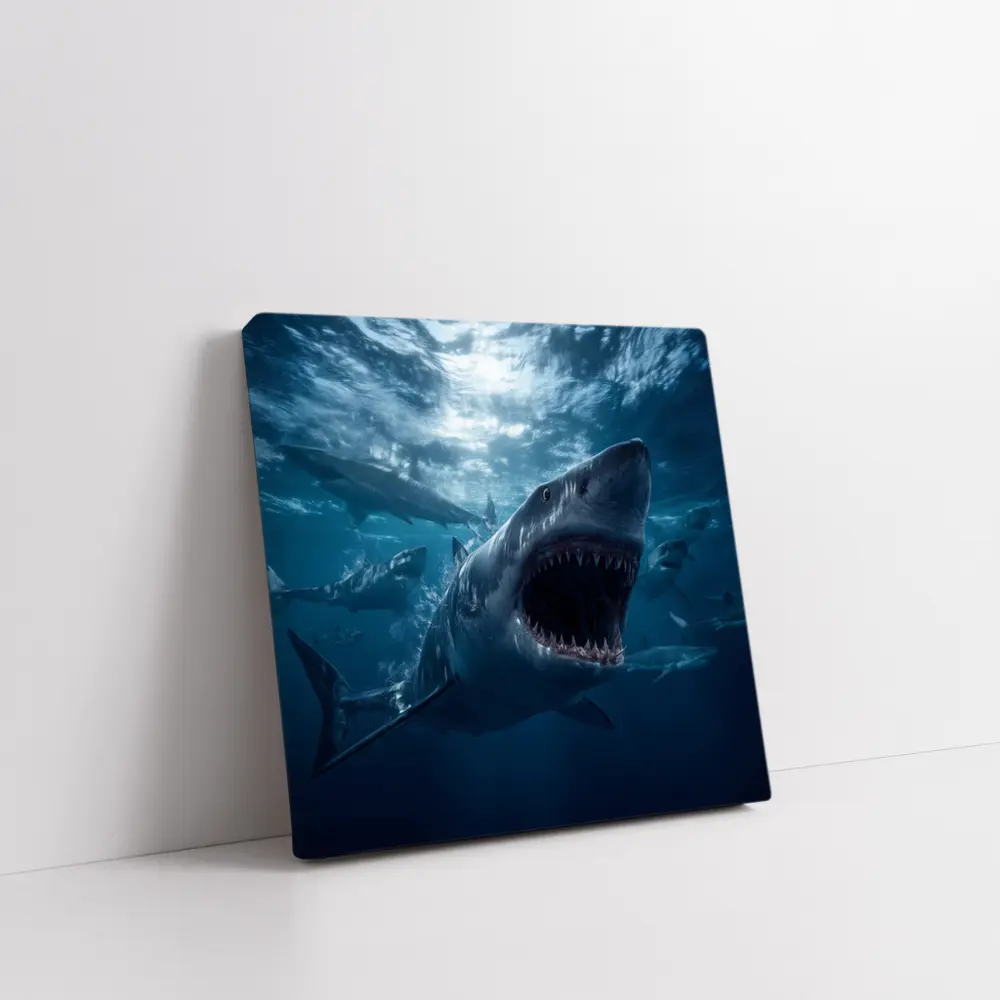 Great White Shark Open Jaws Deep Ocean – Wall Art