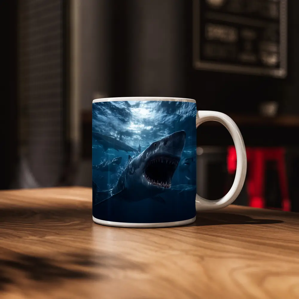 Great White Shark Open Jaws Deep Ocean – Mugs