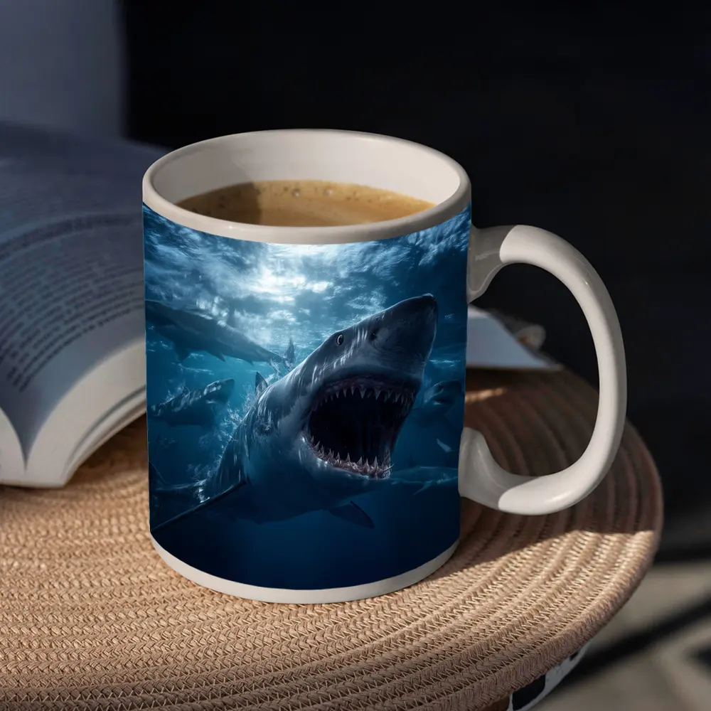 Great White Shark Open Jaws Deep Ocean – Mugs