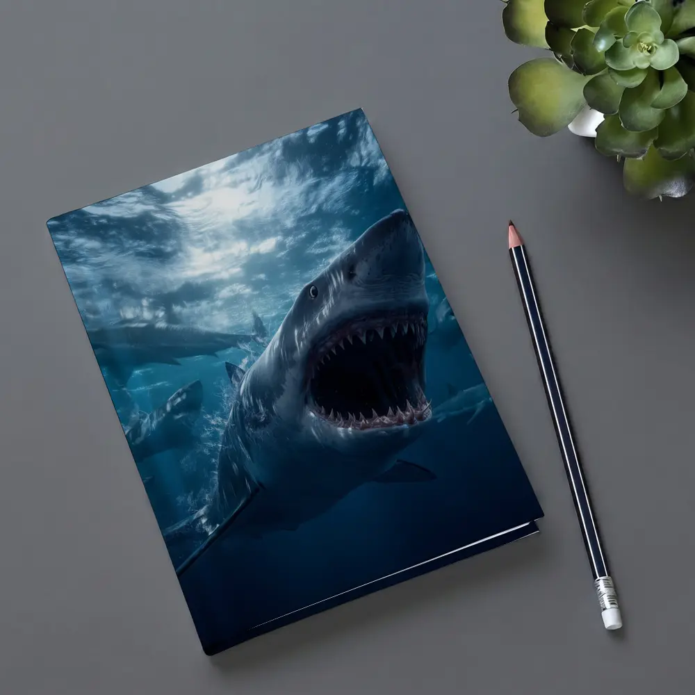 Great White Shark Open Jaws Deep Ocean – Notebooks