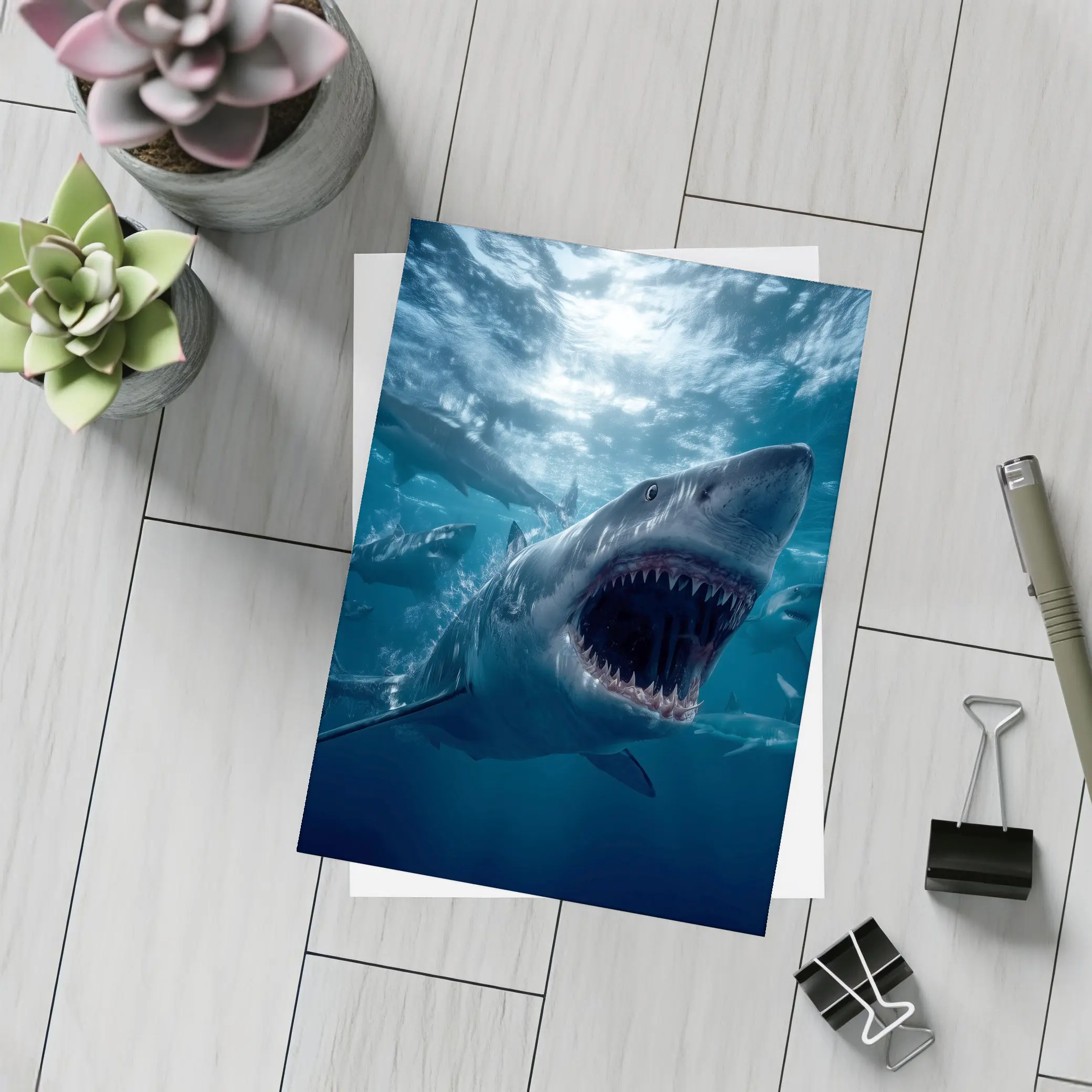 Great White Shark Open Jaws Deep Ocean – Postcards