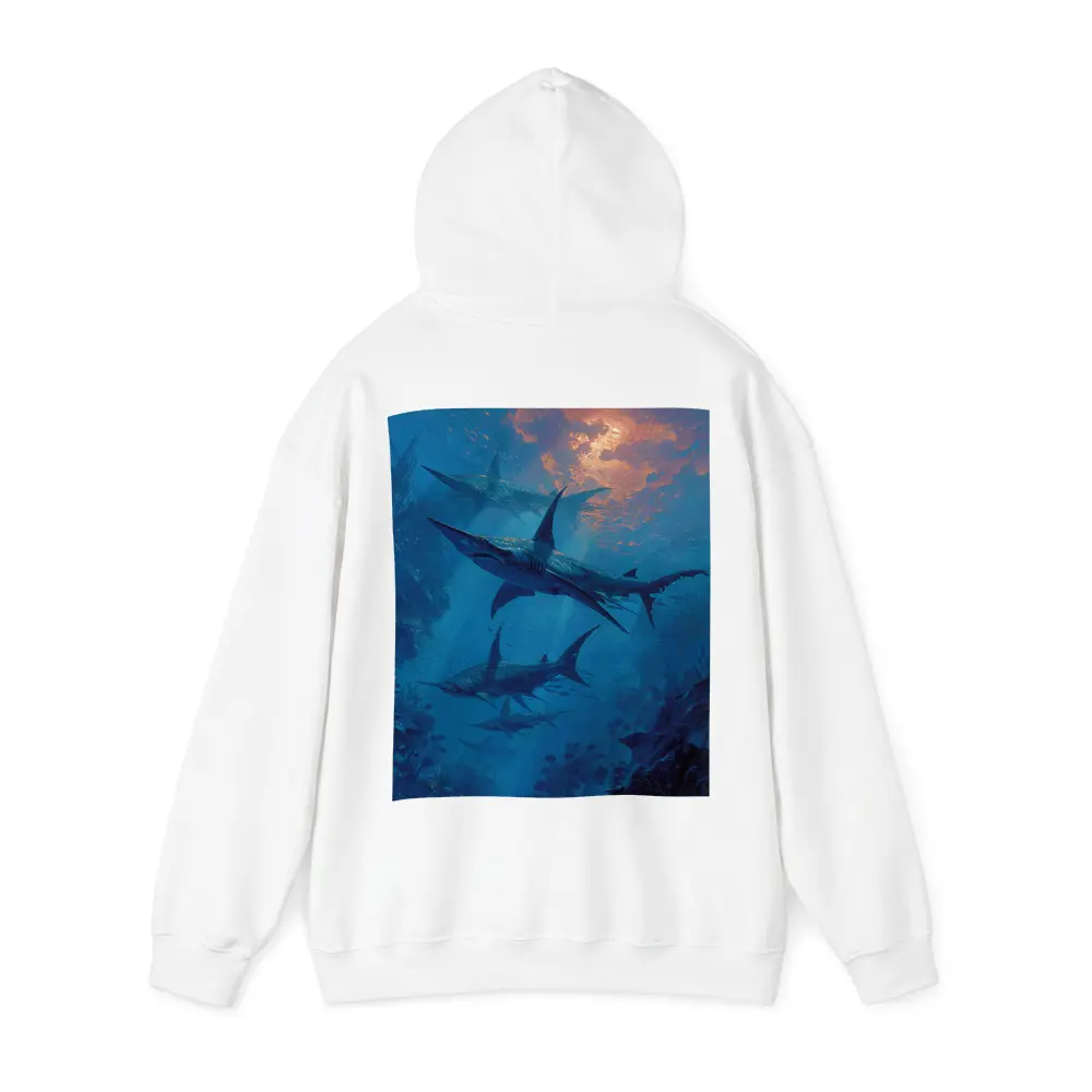 Blue Sharks Swimming Deep Ocean Reef – Hoodies