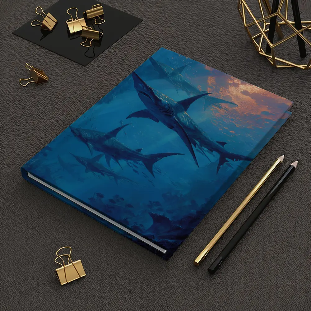 Blue Sharks Swimming Deep Ocean Reef – Notebooks