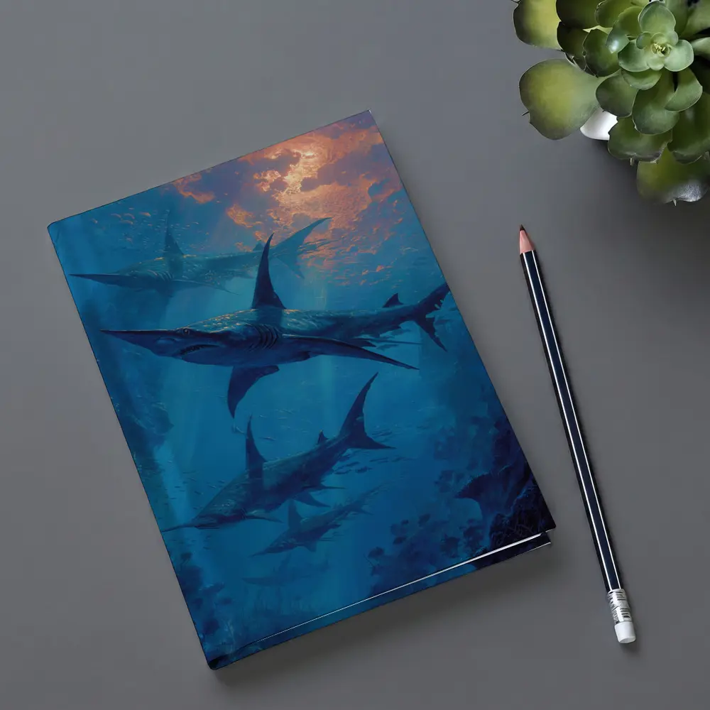 Blue Sharks Swimming Deep Ocean Reef – Notebooks