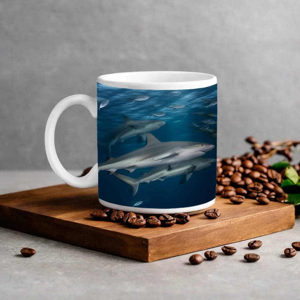 Sharks Swimming Together in Deep Blue Ocean – Mugs
