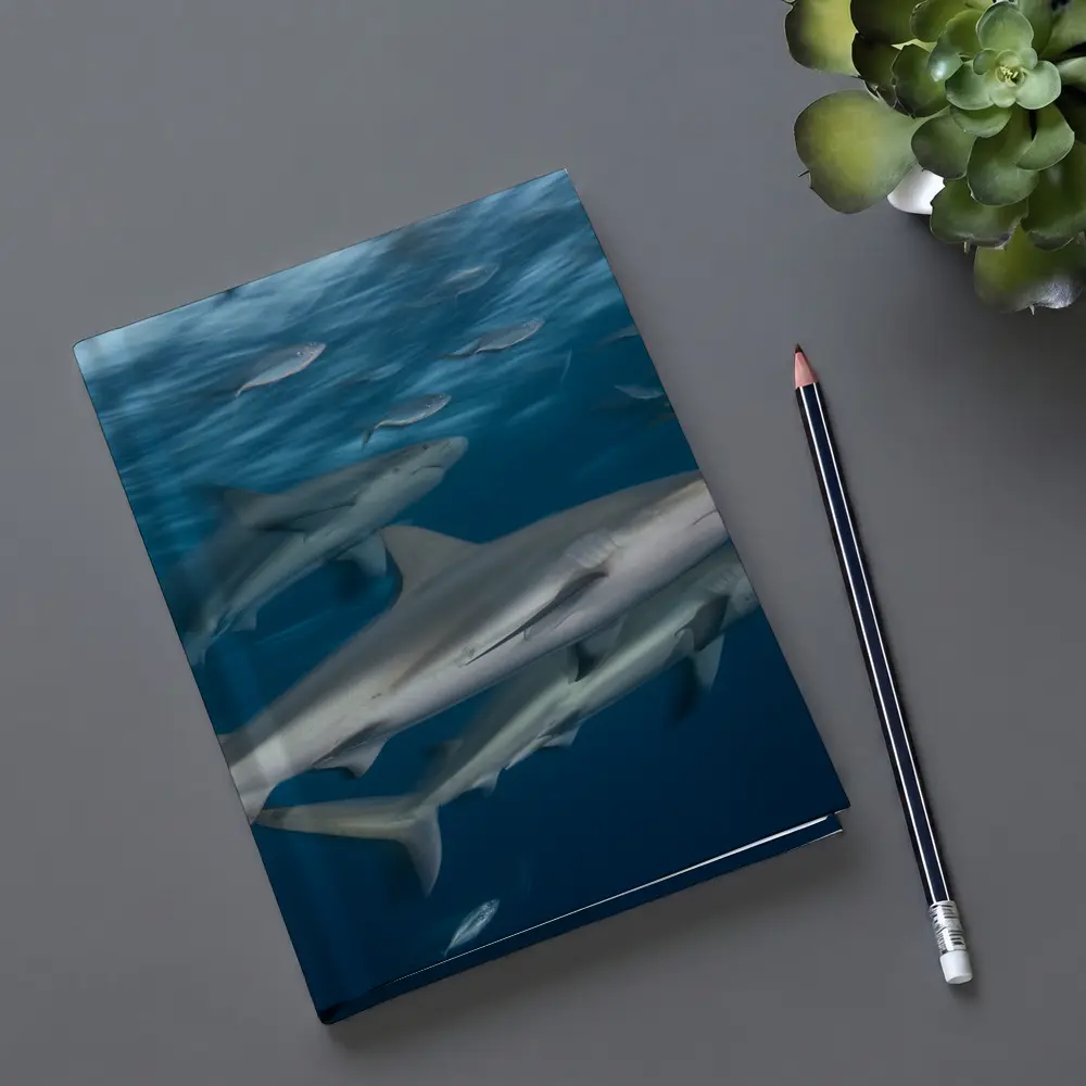 Sharks Swimming Together in Deep Blue Ocean – Notebooks