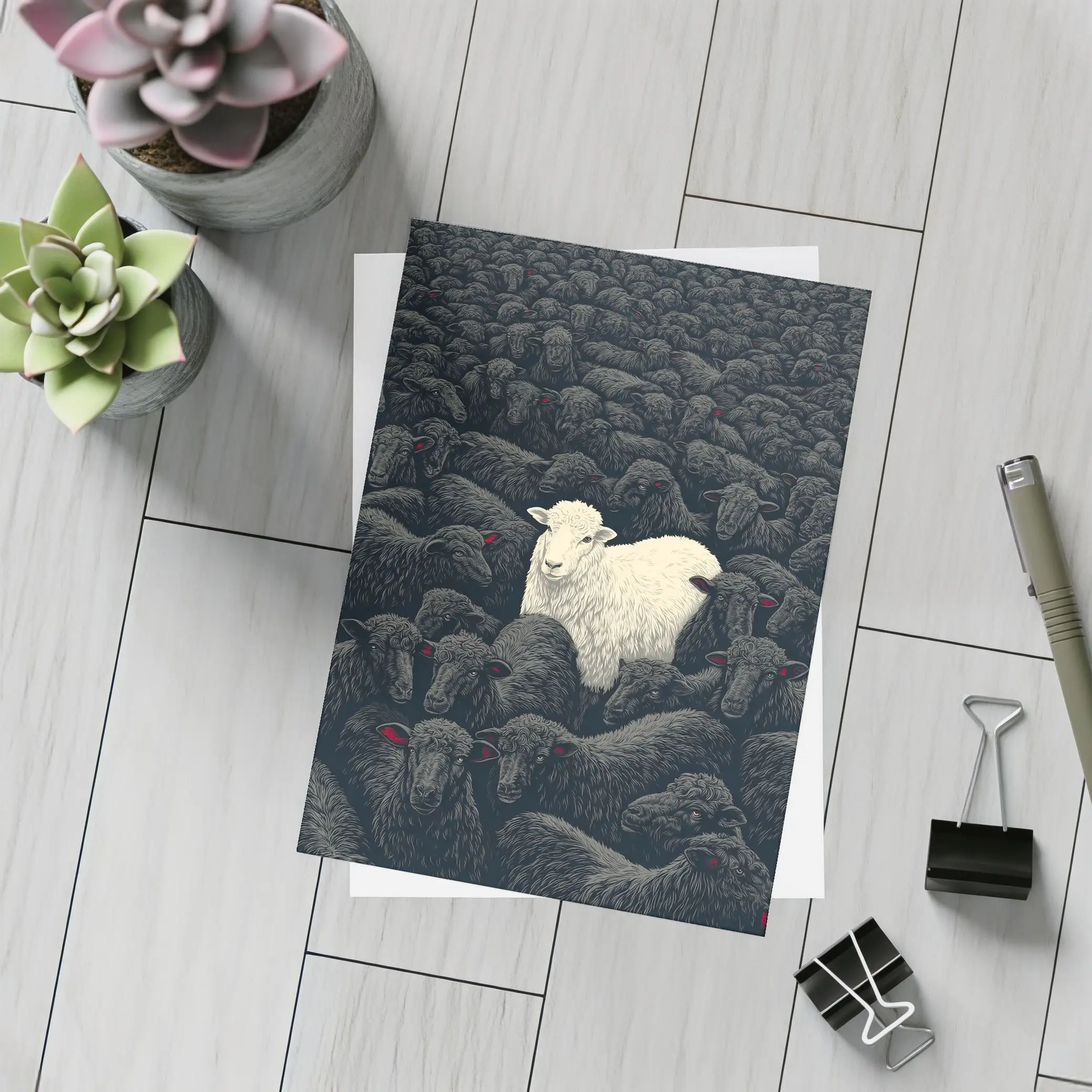 White Sheep Standing Out Dark Flock – Postcards