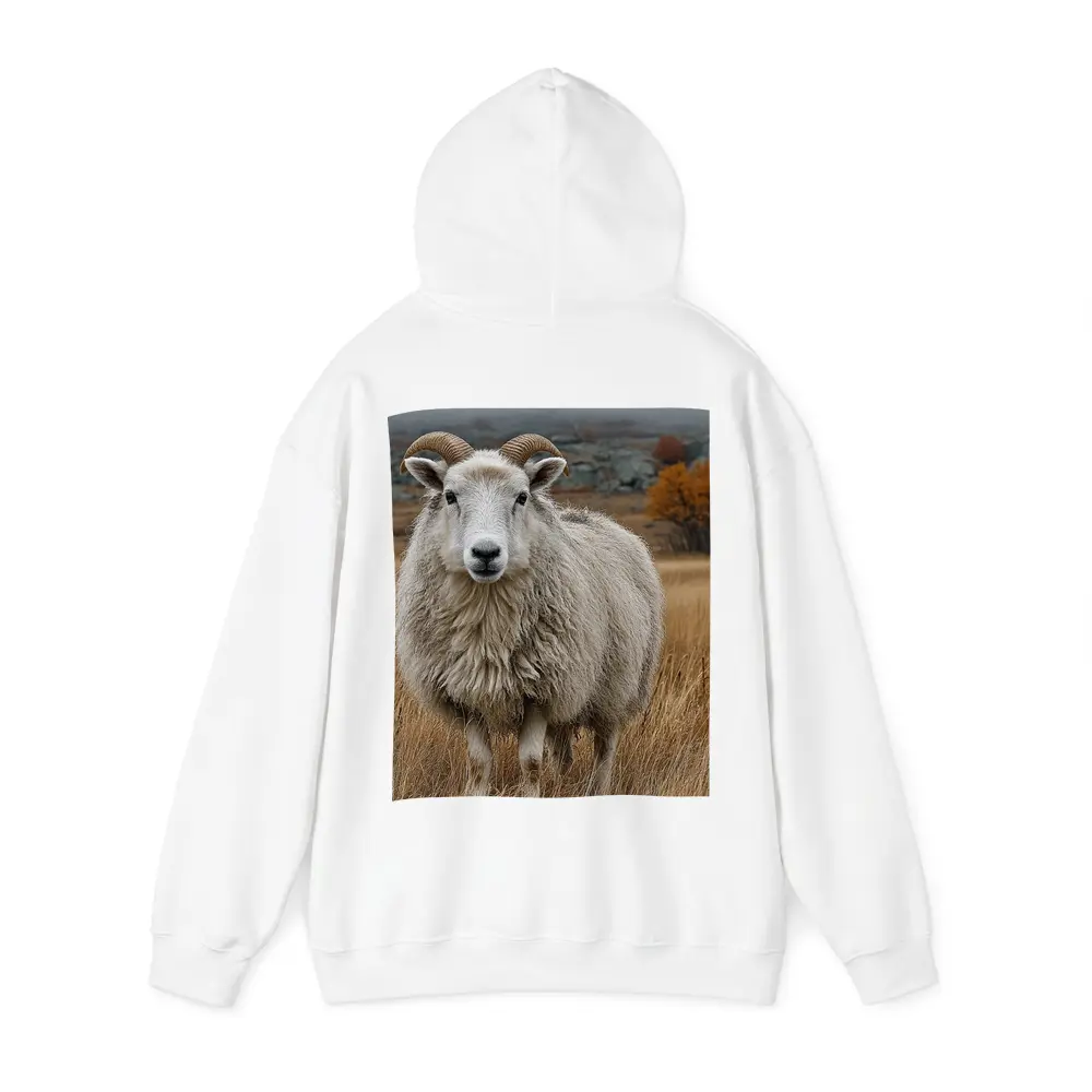 Horned Sheep Standing In Autumn Meadow – Hoodies