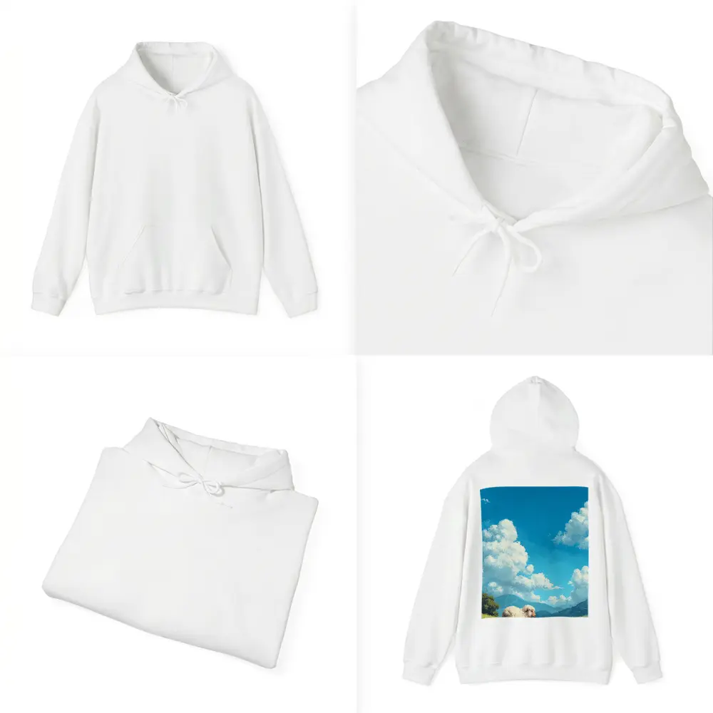 Fluffy Sheep Grazing On Green Hillside – Hoodies