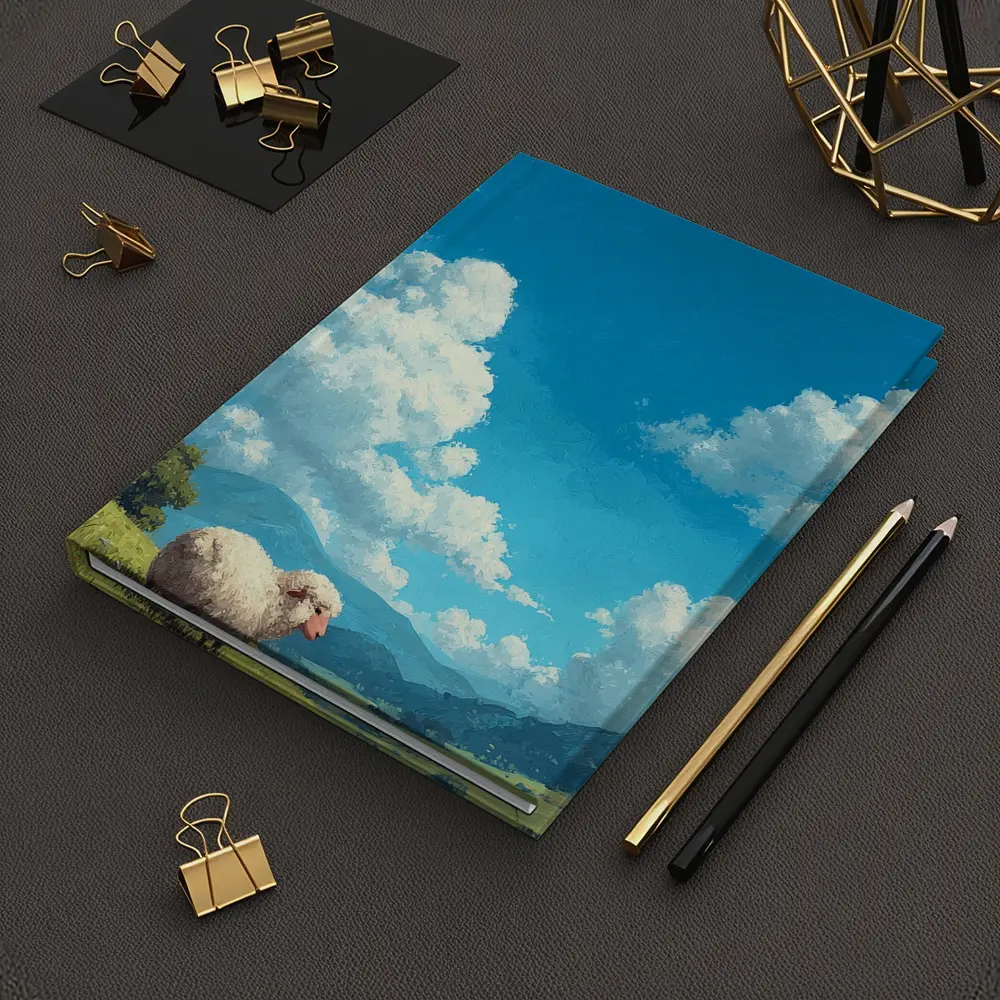 Fluffy Sheep Grazing On Green Hillside – Notebooks