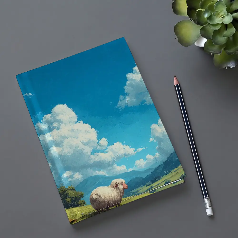 Fluffy Sheep Grazing On Green Hillside – Notebooks