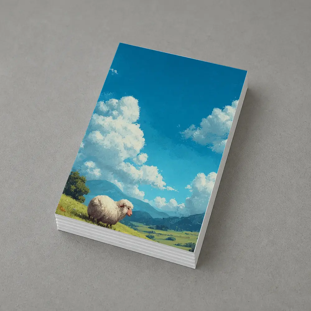 Fluffy Sheep Grazing On Green Hillside – Postcards