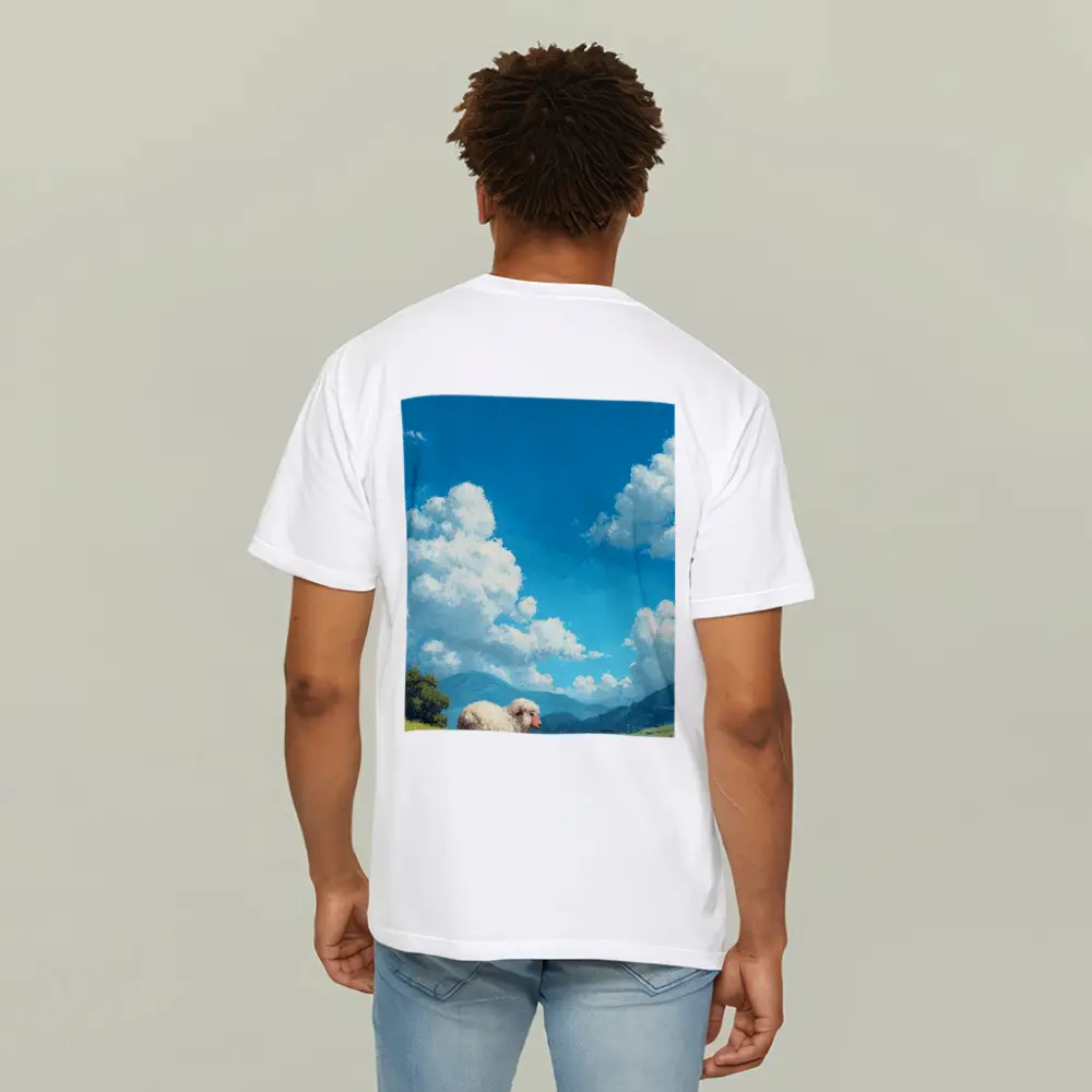 Fluffy Sheep Grazing On Green Hillside – T-Shirts