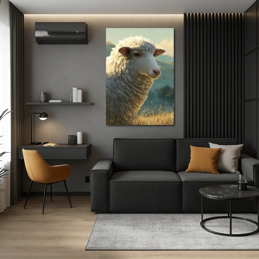Woolly Sheep Portrait Golden Meadow Hills – Wall Art