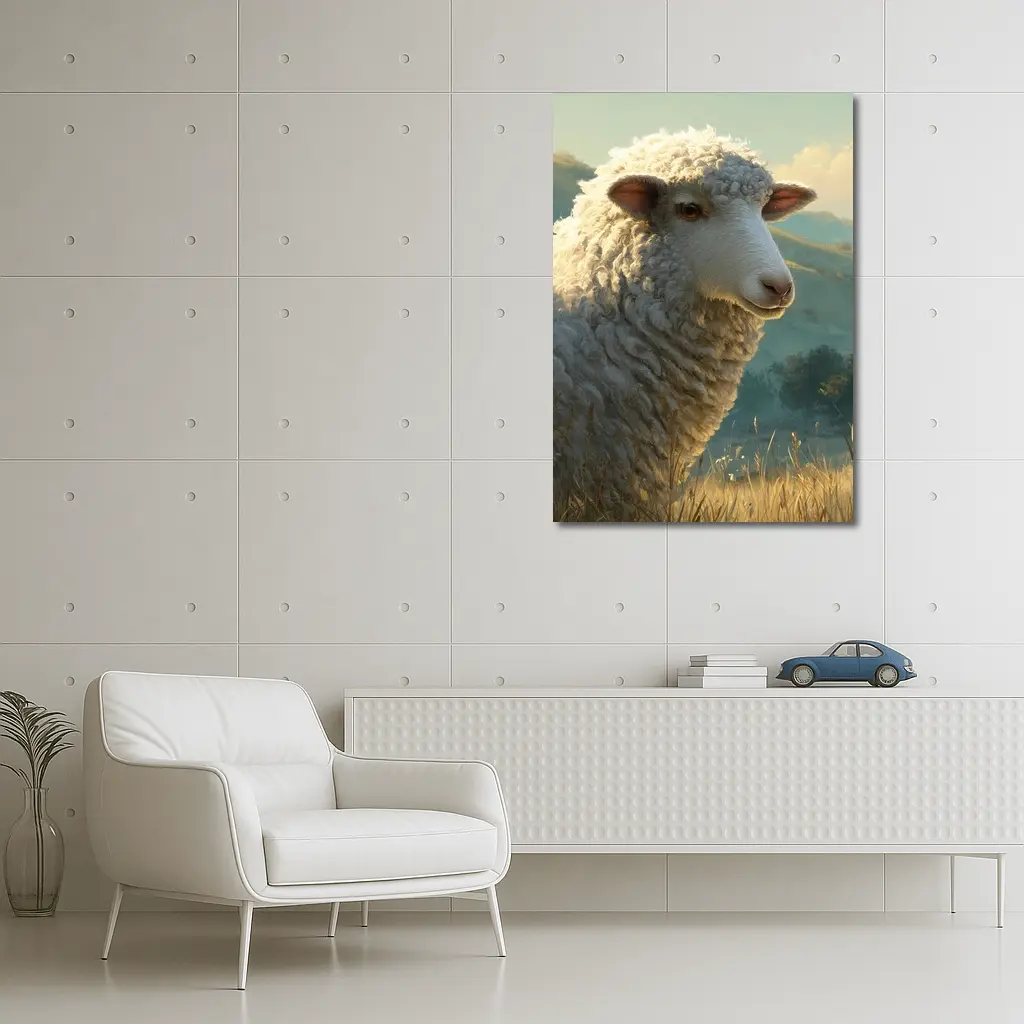 Woolly Sheep Portrait Golden Meadow Hills – Wall Art