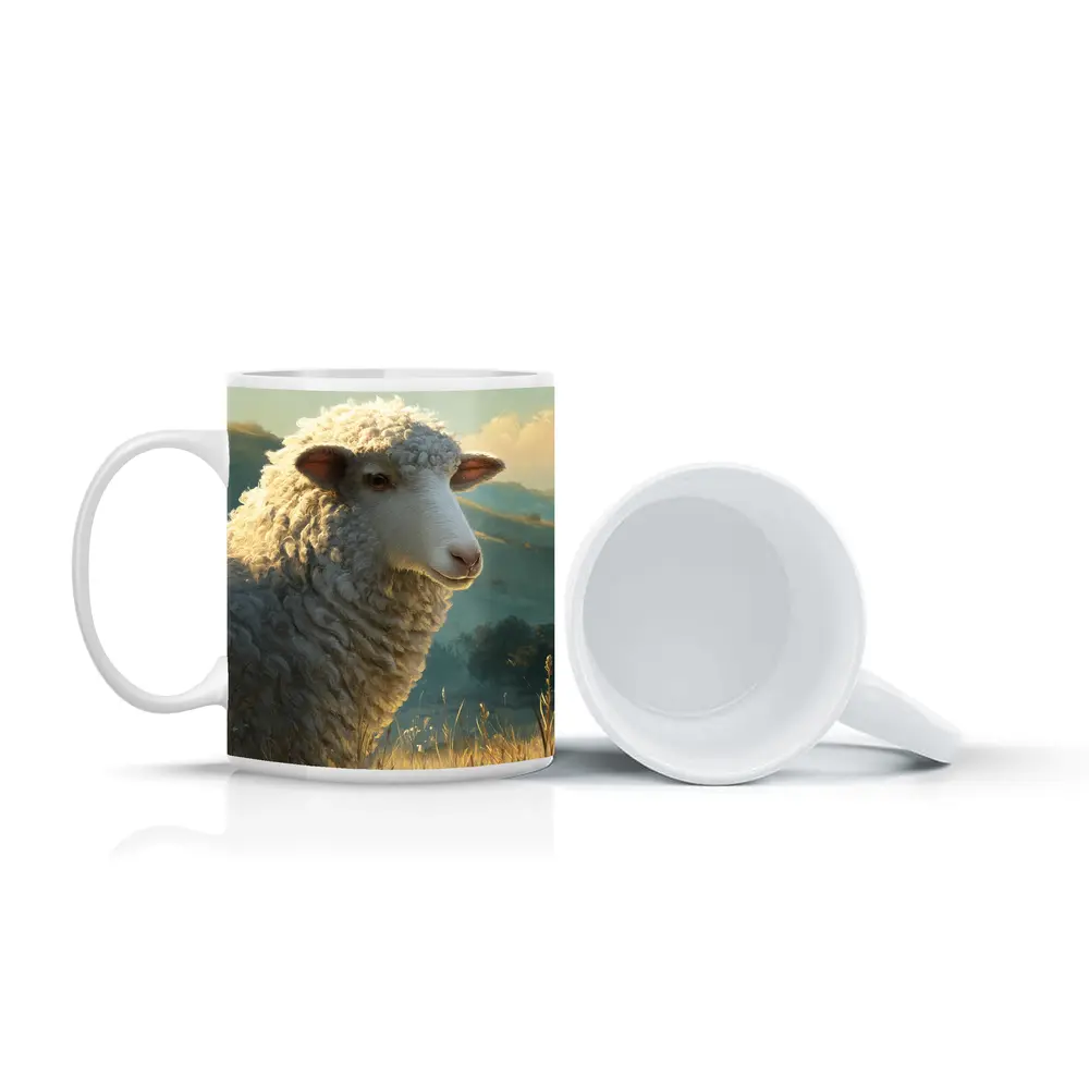 Woolly Sheep Portrait Golden Meadow Hills – Mugs
