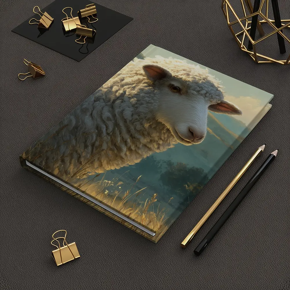 Woolly Sheep Portrait Golden Meadow Hills – Notebooks