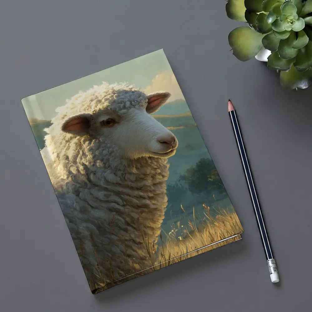 Woolly Sheep Portrait Golden Meadow Hills – Notebooks