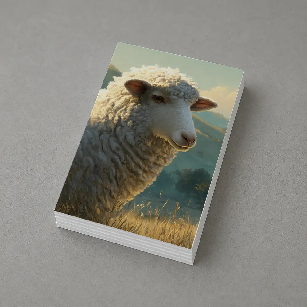 Woolly Sheep Portrait Golden Meadow Hills – Postcards